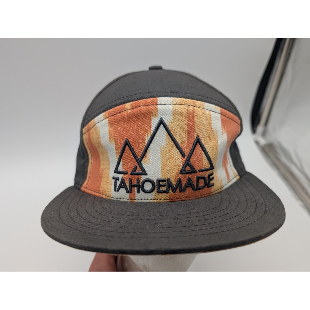 Tahoe Made 5 Panel Hat Charcoal Gray Patterned Logo Adjustable Strapback Cap